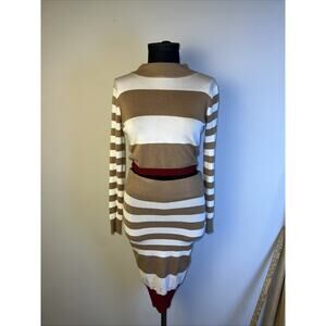 Love By Chesley Skirt And Top Matching Sweater Outfit Large Tan Cream Stretch